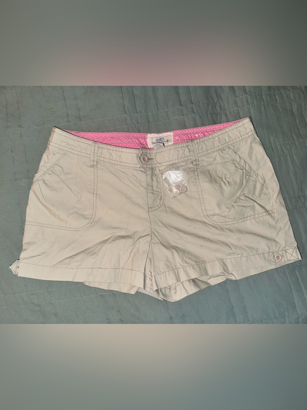 Khaki Shorts with Pink Waistband